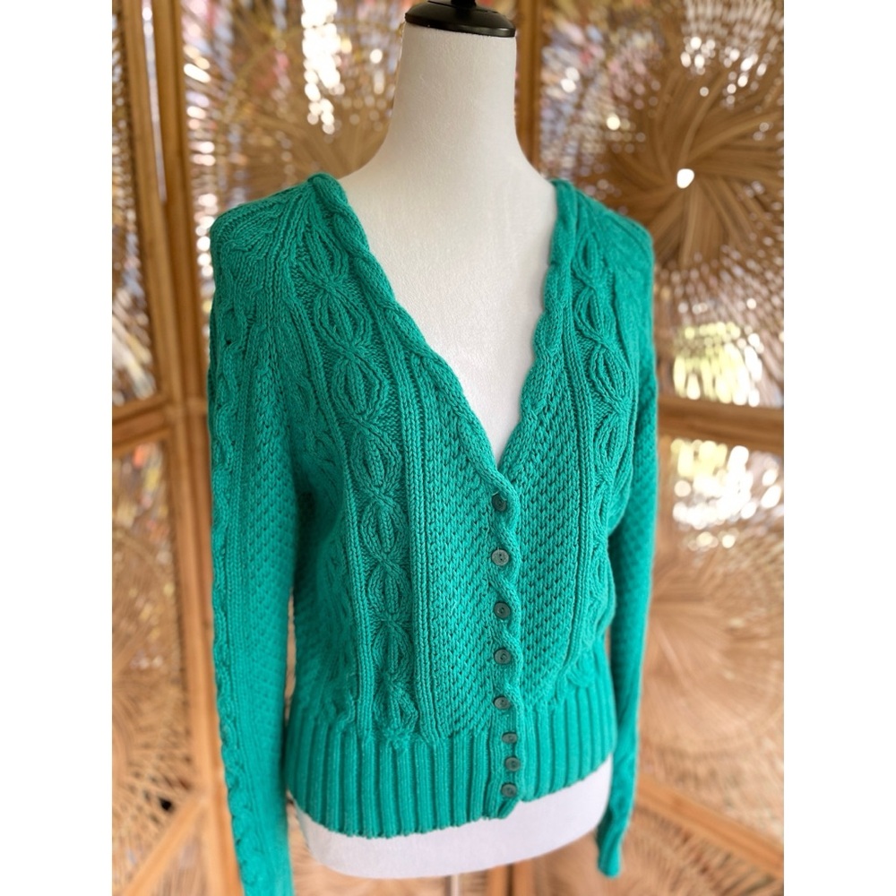 Vintage Aqua Green Chunky Knit Hunter’s Run Button Front Cardigan Sweater S - Picture 7 of 9
